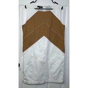 Lafayette 148 New York Dress Women's XL White Tan Colorblock Sheath Knee Length